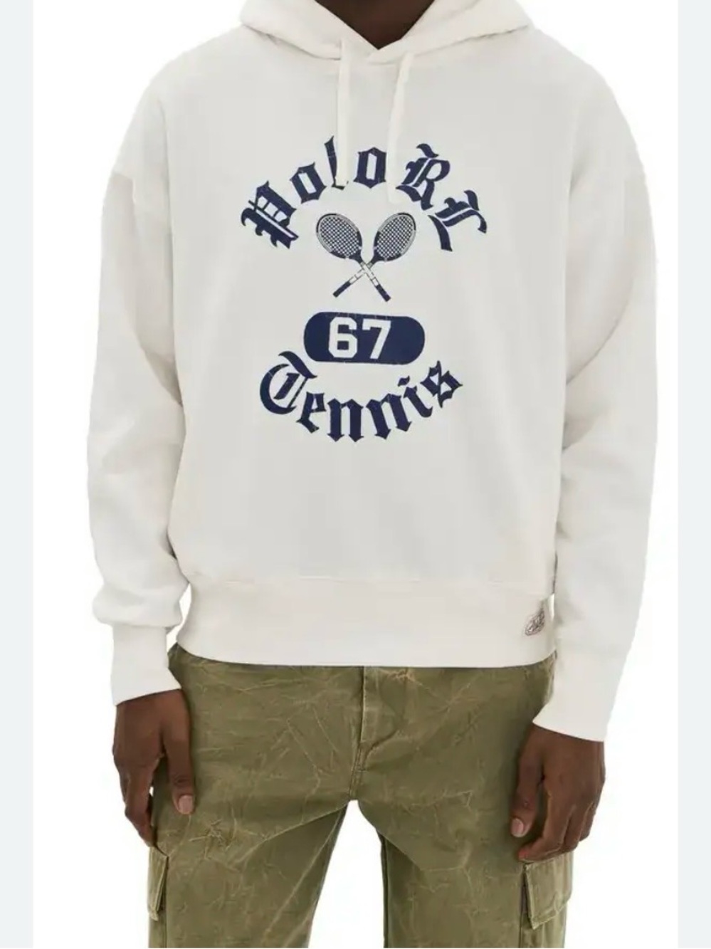 Ralph Lauren White Crewneck Hoodie with Navy Tennis Graphic